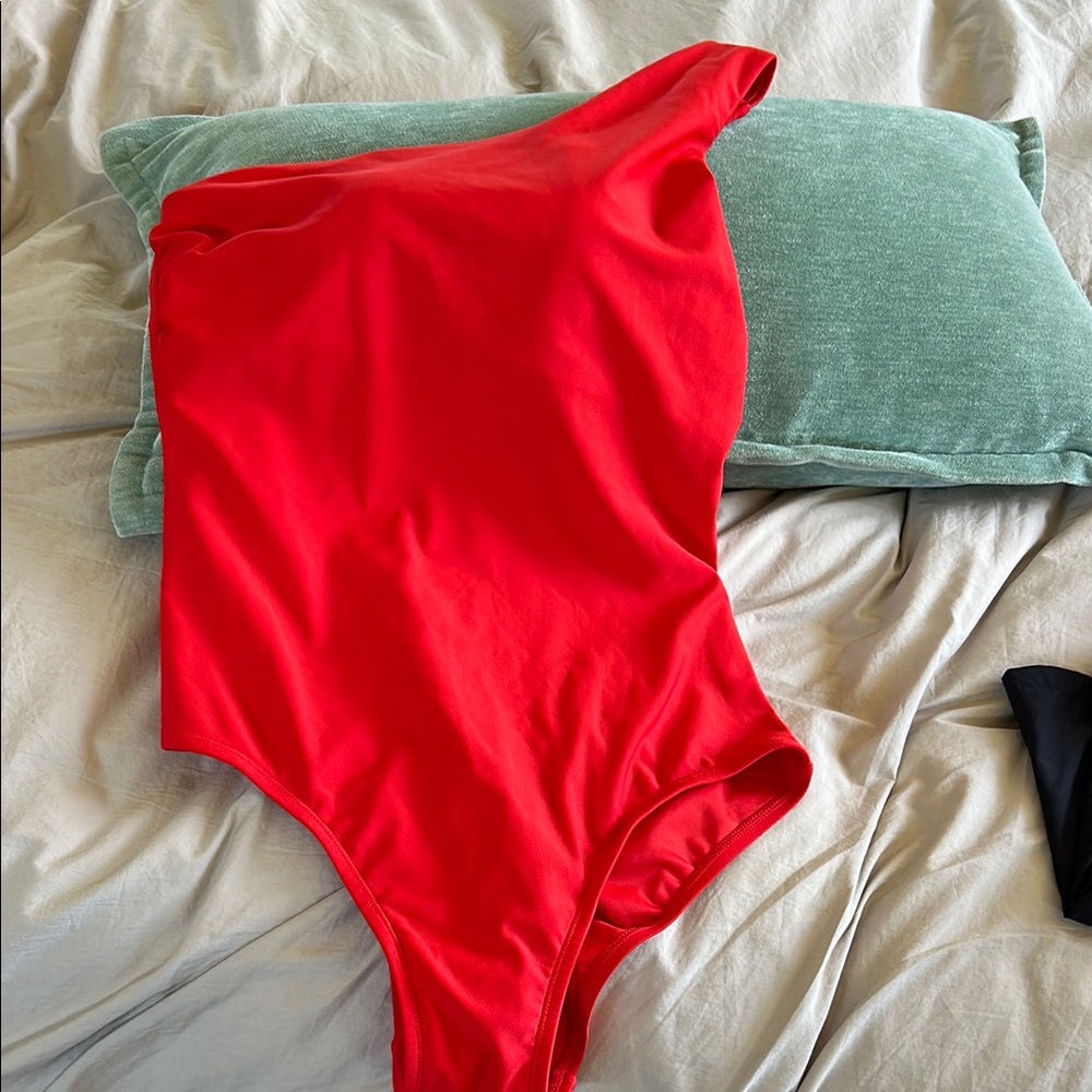 Kona Sol Red Asymmetrical Bodysuit One Piece